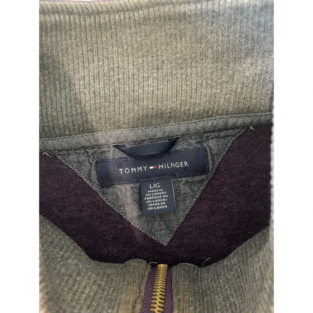 (E-191)Tommy Hilfiger Men's Pullover Sweater Large Purple 1/4 Zip‎ Cotton Casual